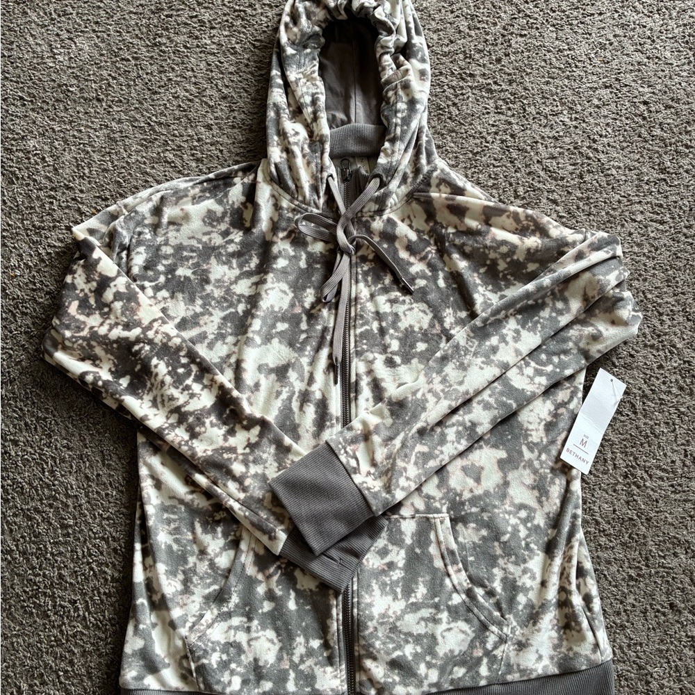LulaRoe Bethany Zip-Up Hoodie Velour Ivory Pink Gray Womans Medium NWT - Picture 2 of 5